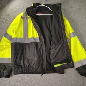 Radwear Bomber Jacket Men's LG Black/ Neon Yellow Hooded Reflective Safety Lined